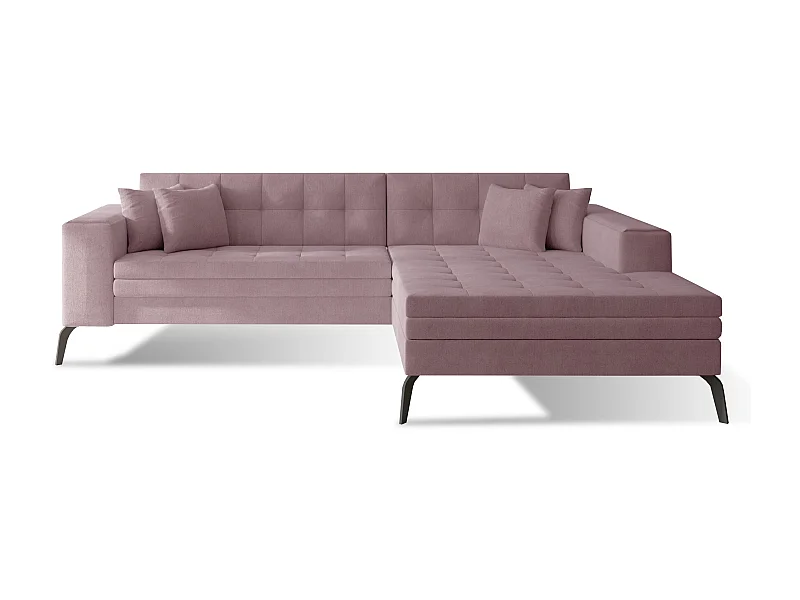 Canapé convertible capitonné angle droit tissu rose et pieds métal noir Lazor 295cm