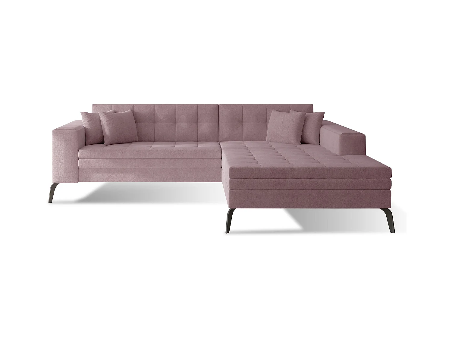 Canapé convertible capitonné angle droit tissu rose et pieds métal noir Lazor 295cm