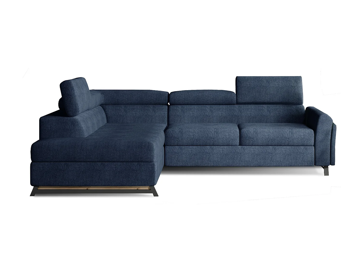 Canapé angle gauche convertible tissu bleu avec têtières réglables Nikos 265cm