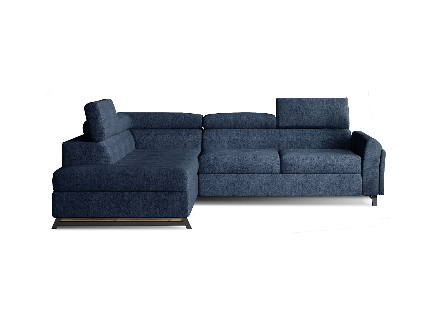Canapé angle gauche convertible tissu bleu avec têtières réglables Nikos 265cm