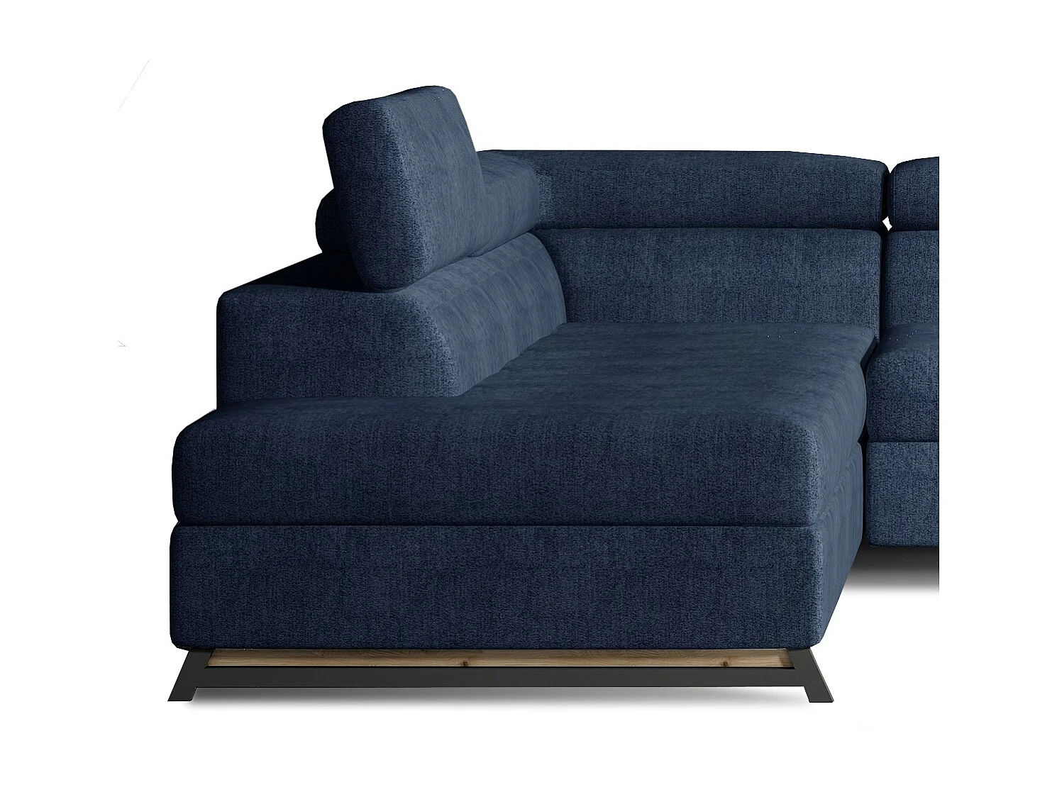 Canapé angle gauche convertible tissu bleu avec têtières réglables Nikos 265cm