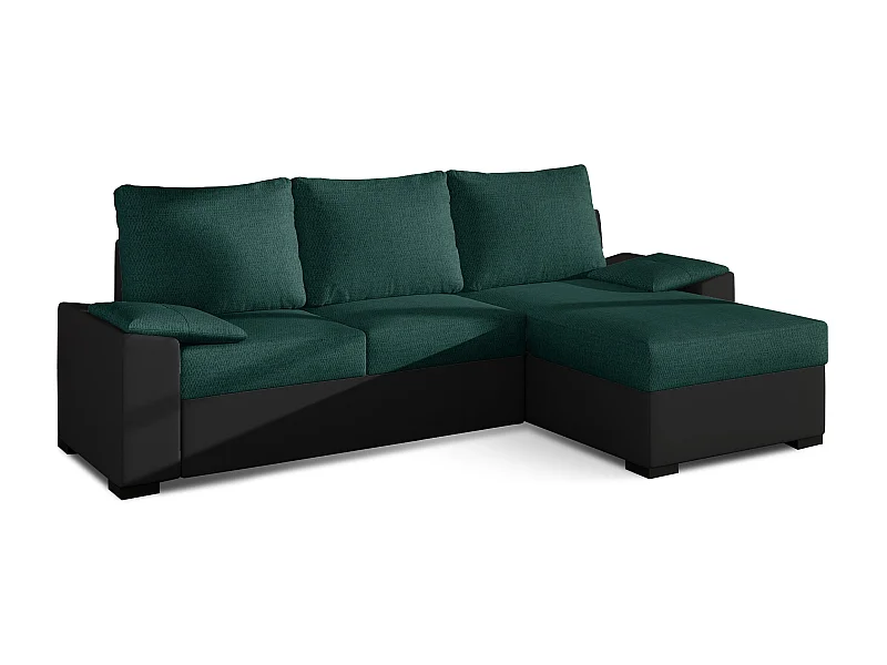 Canapé angle convertible et réversible simili noir et tissu vert foncé Luzo 245cm