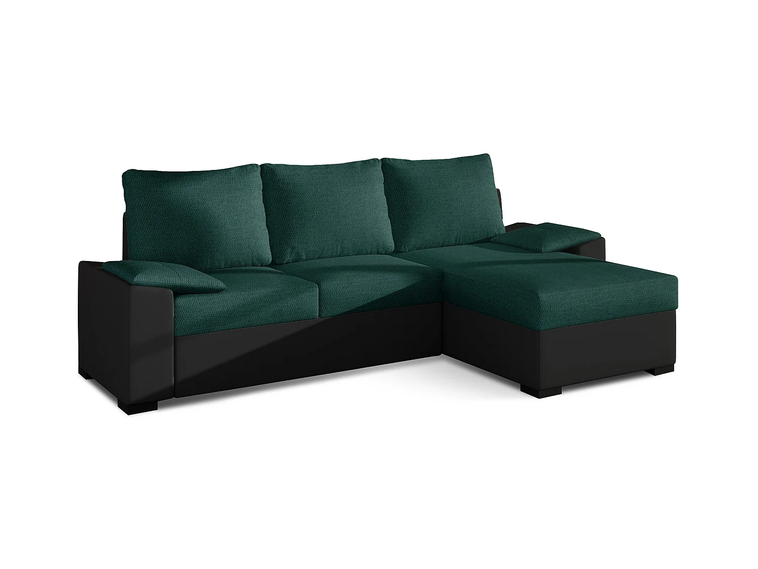 Canapé angle convertible et réversible simili noir et tissu vert foncé Luzo 245cm