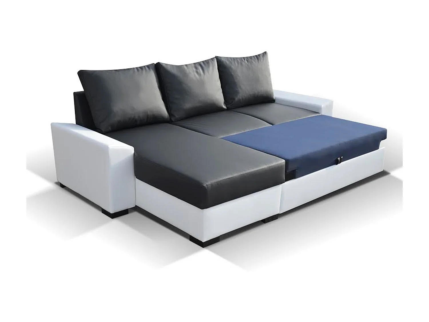 Canapé angle convertible et réversible simili noir et tissu vert foncé Luzo 245cm