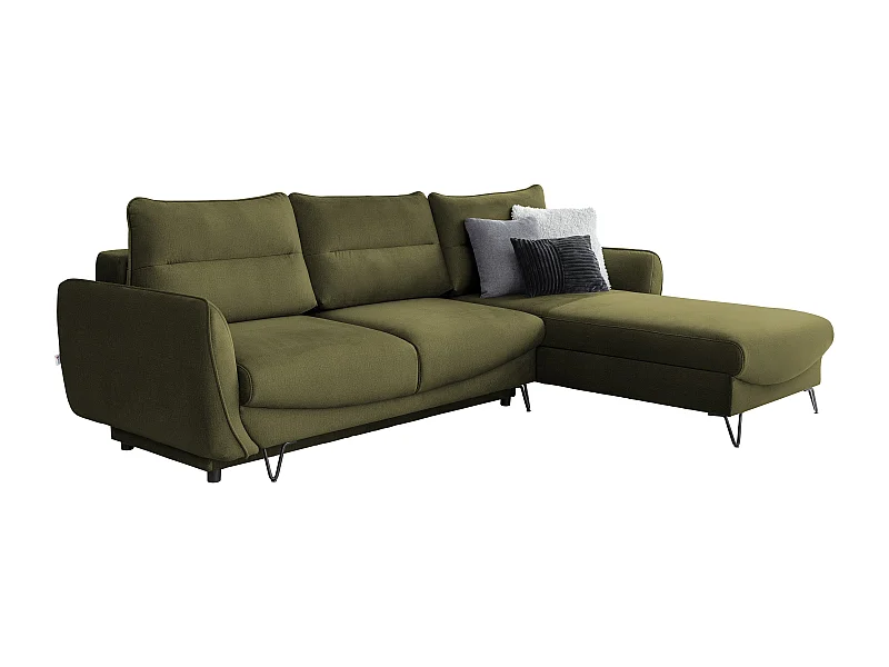 Canapé d'angle droit convertible tissu doux vert olive Zurik 276cm