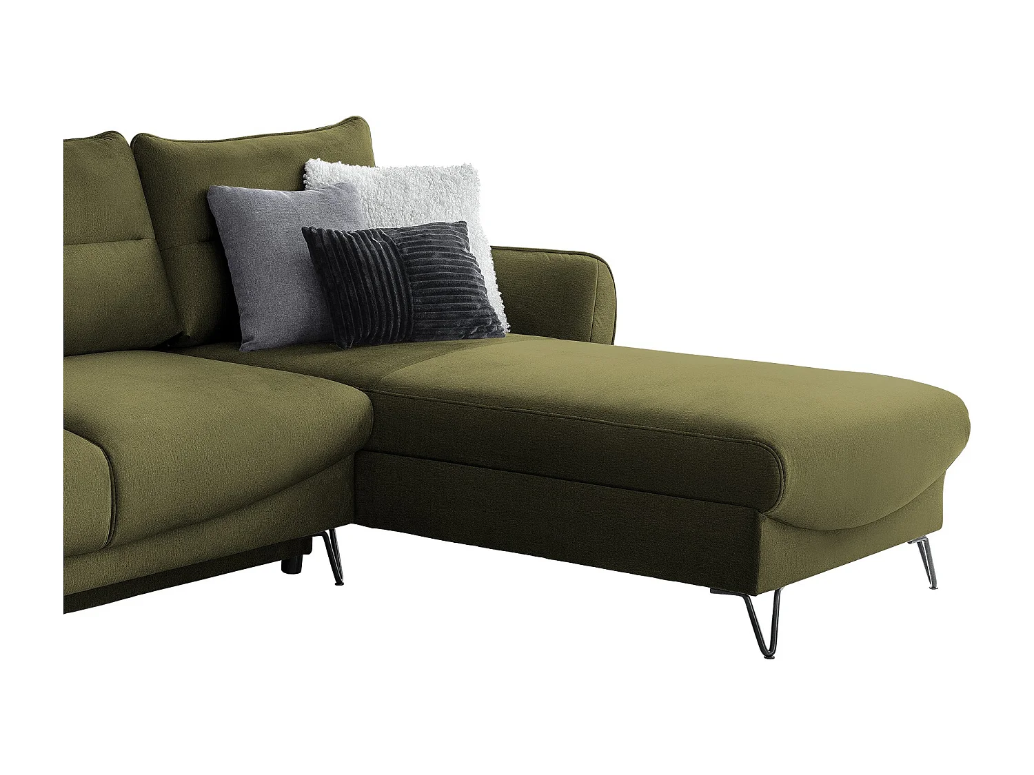 Canapé d'angle droit convertible tissu doux vert olive Zurik 276cm