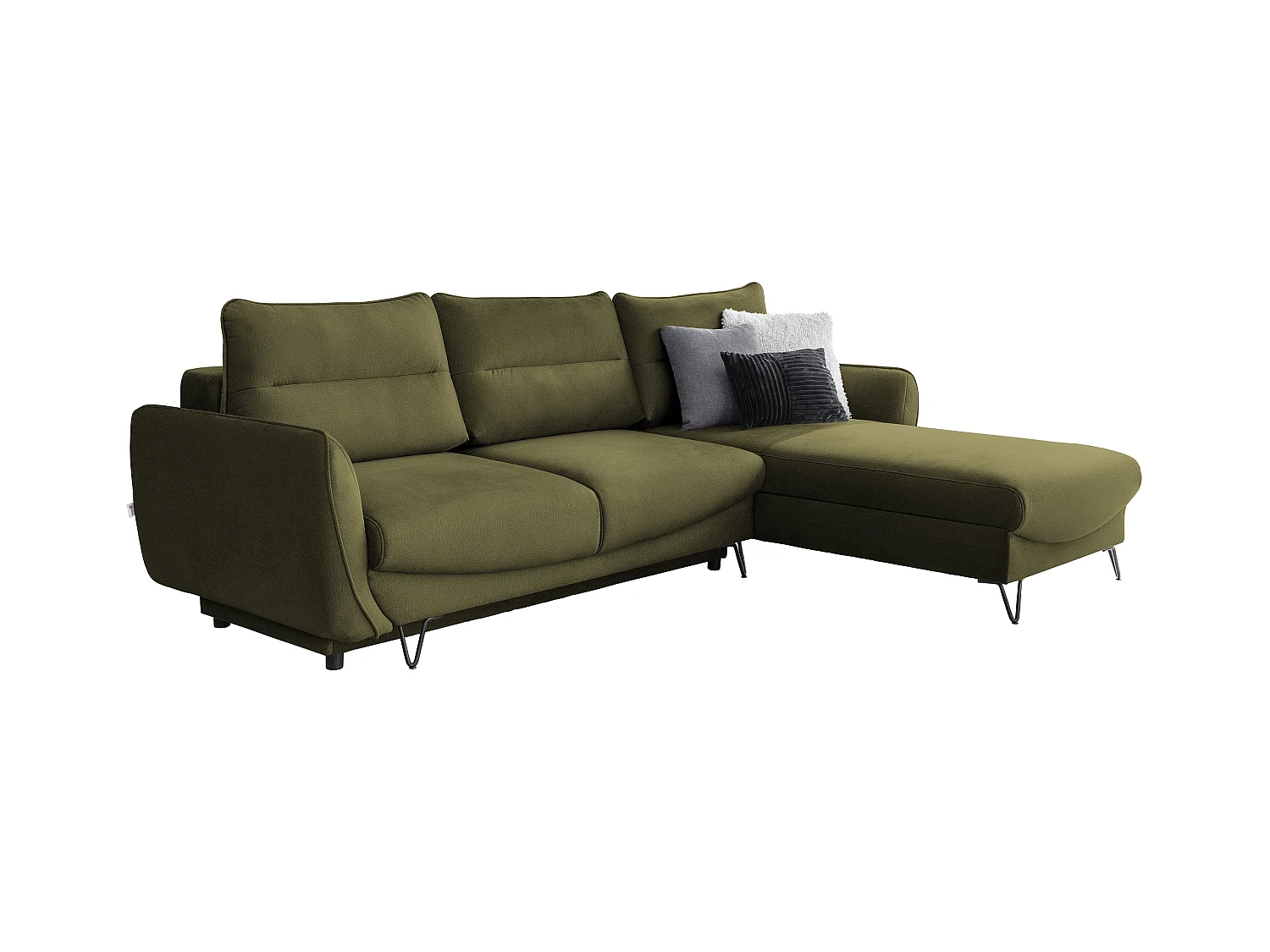 Canapé d'angle droit convertible tissu doux vert olive Zurik 276cm