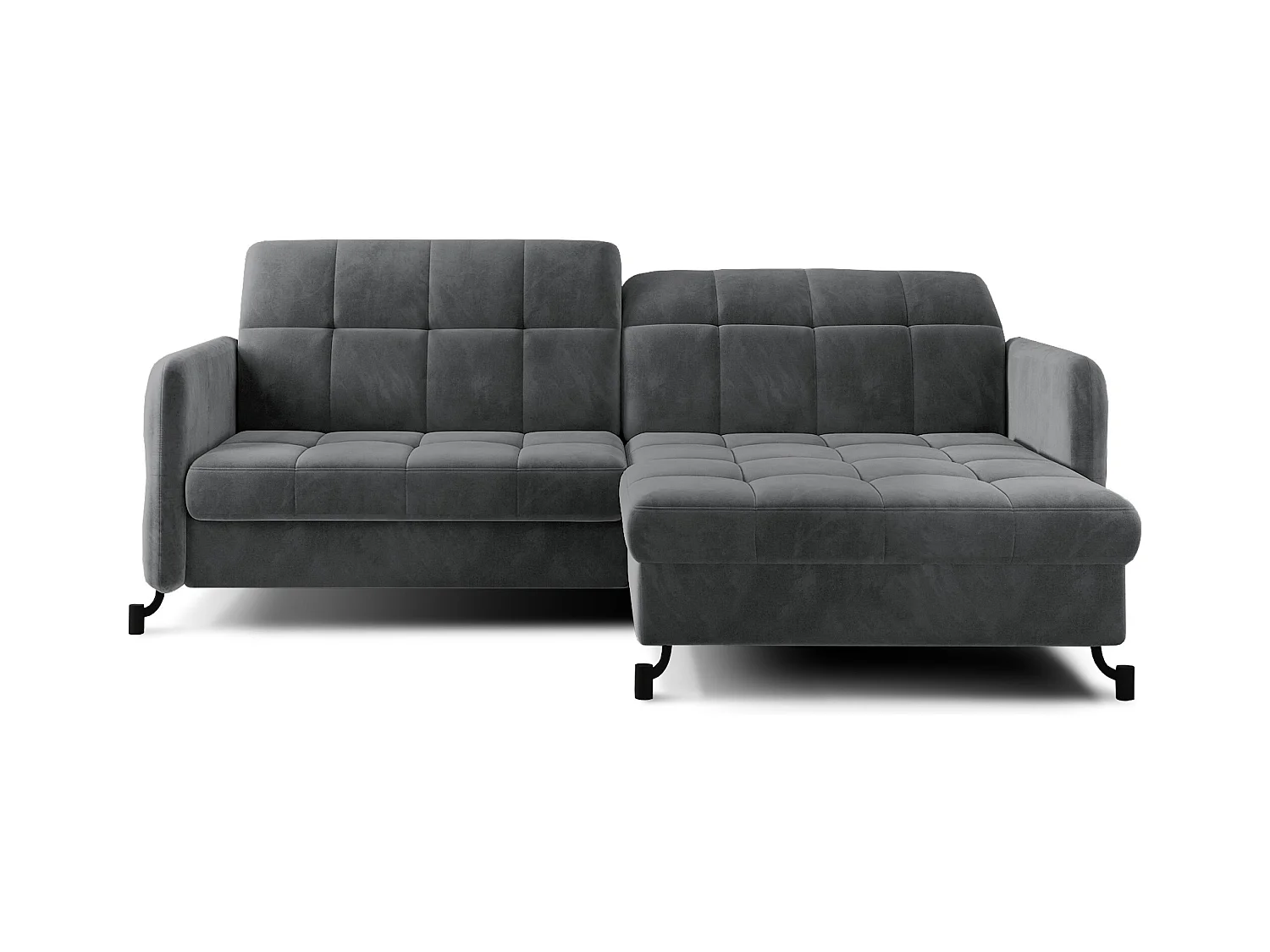Canapé d'angle convertible velours avec coffre de rangement LORI-Gris foncé-angle droit