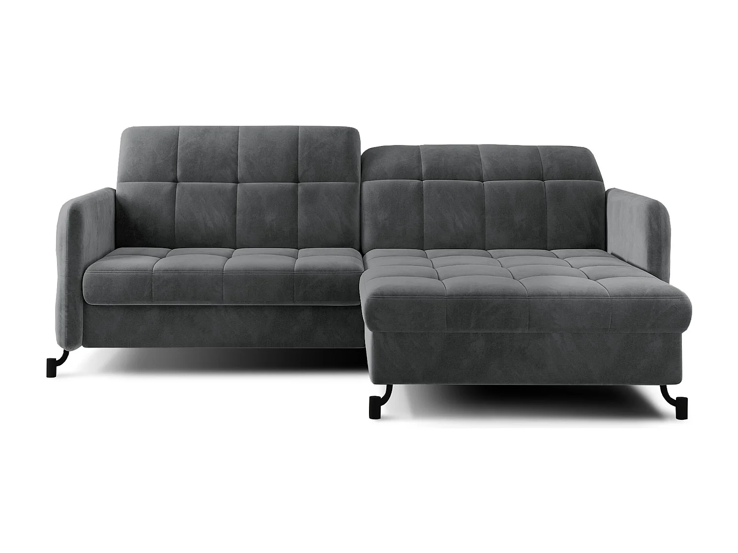 Canapé d'angle convertible velours avec coffre de rangement LORI-Gris foncé-angle droit