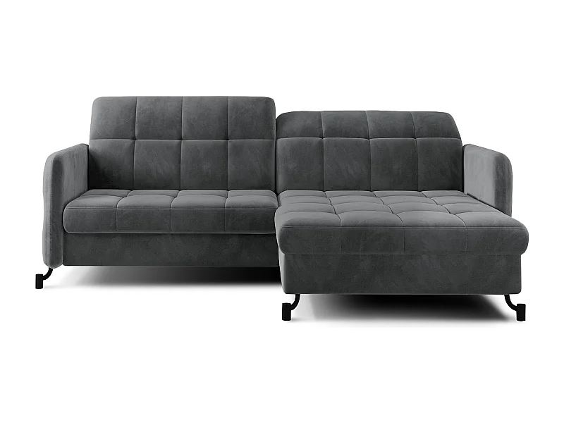 Canapé d'angle convertible velours avec coffre de rangement LORI-Gris foncé-angle droit