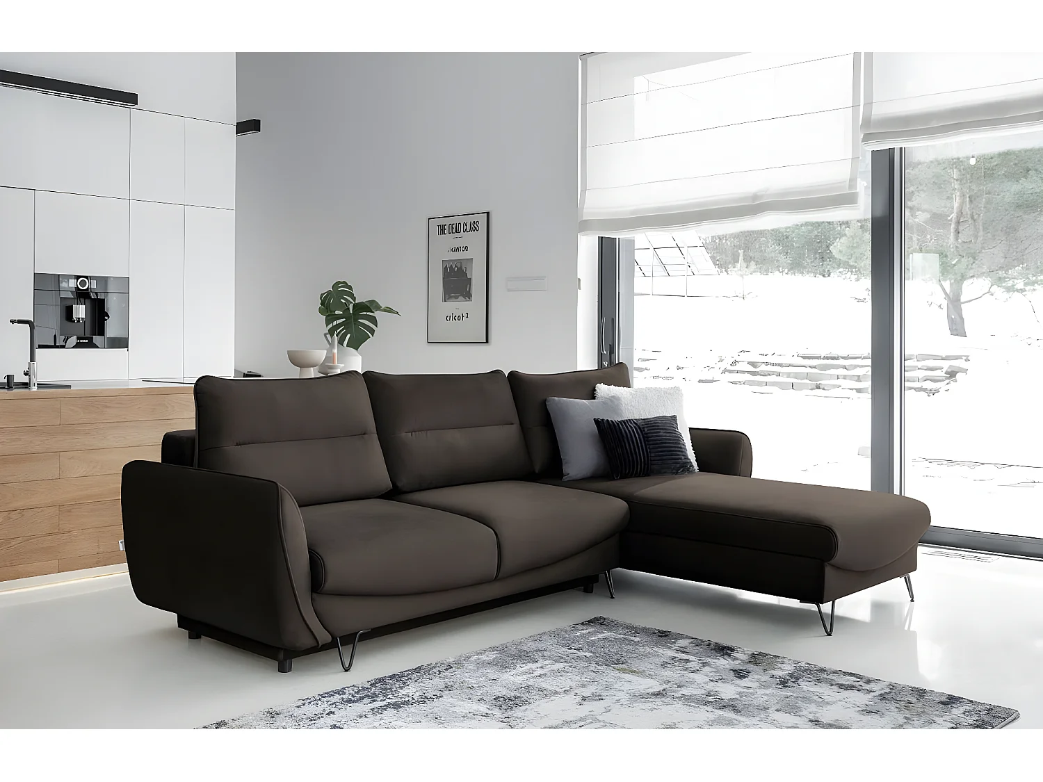 Canapé d'angle droit convertible tissu doux marron Zurik 276cm