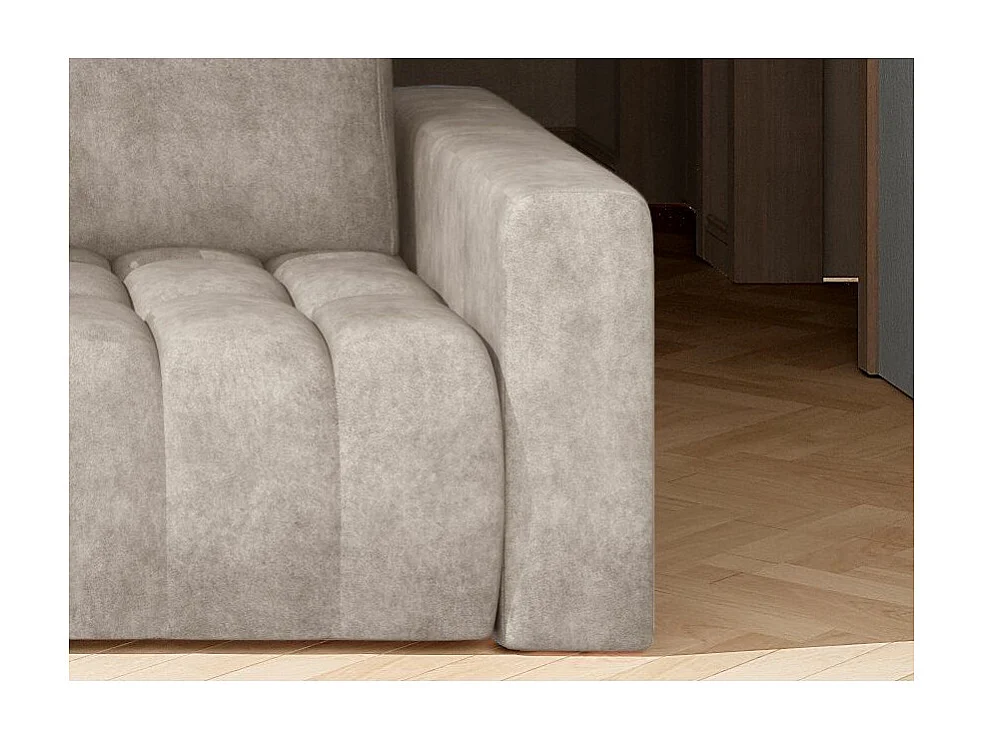 Canapé convertible 3 places tissu beige avec coffre de rangement Larko 245cm