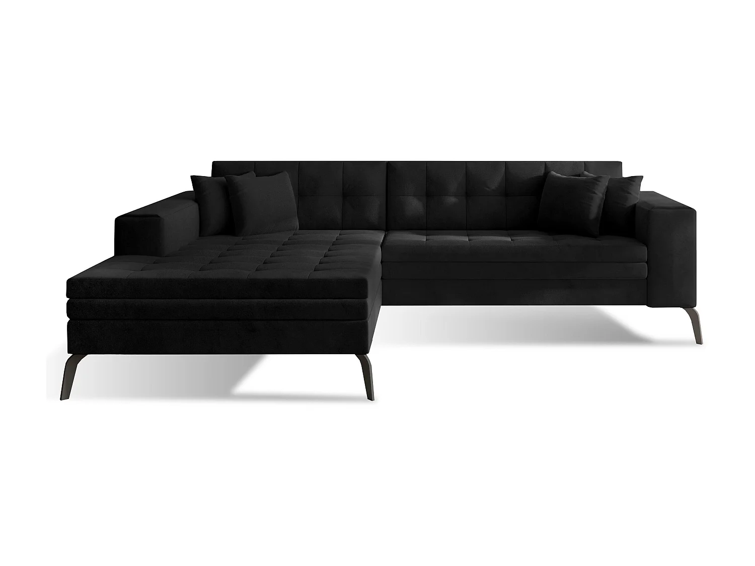 Canapé convertible capitonné angle gauche velours noir et pieds métal noir Lazor 295cm