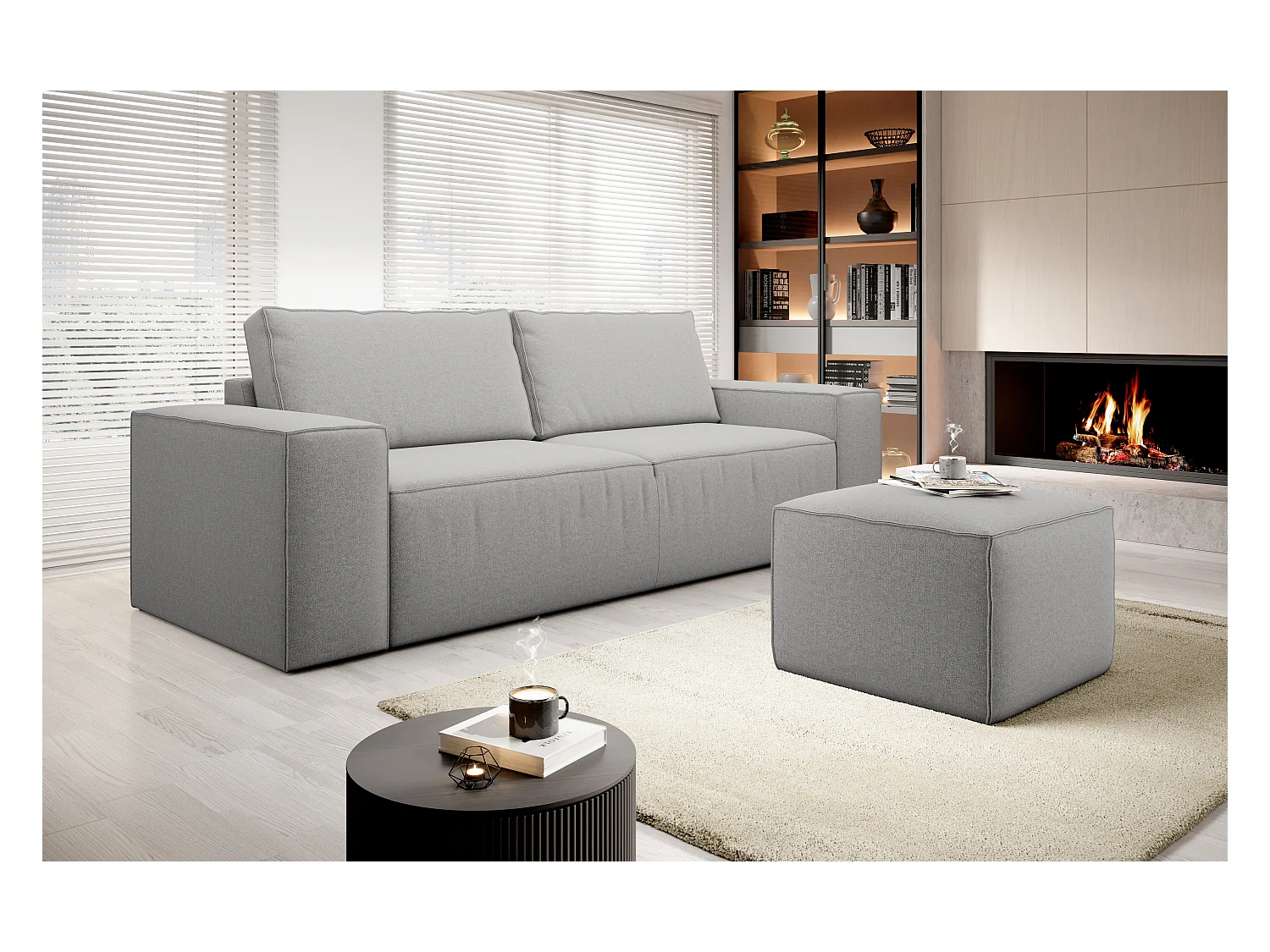 Canapé convertible 4 places tissu gris clair Willace 260cm