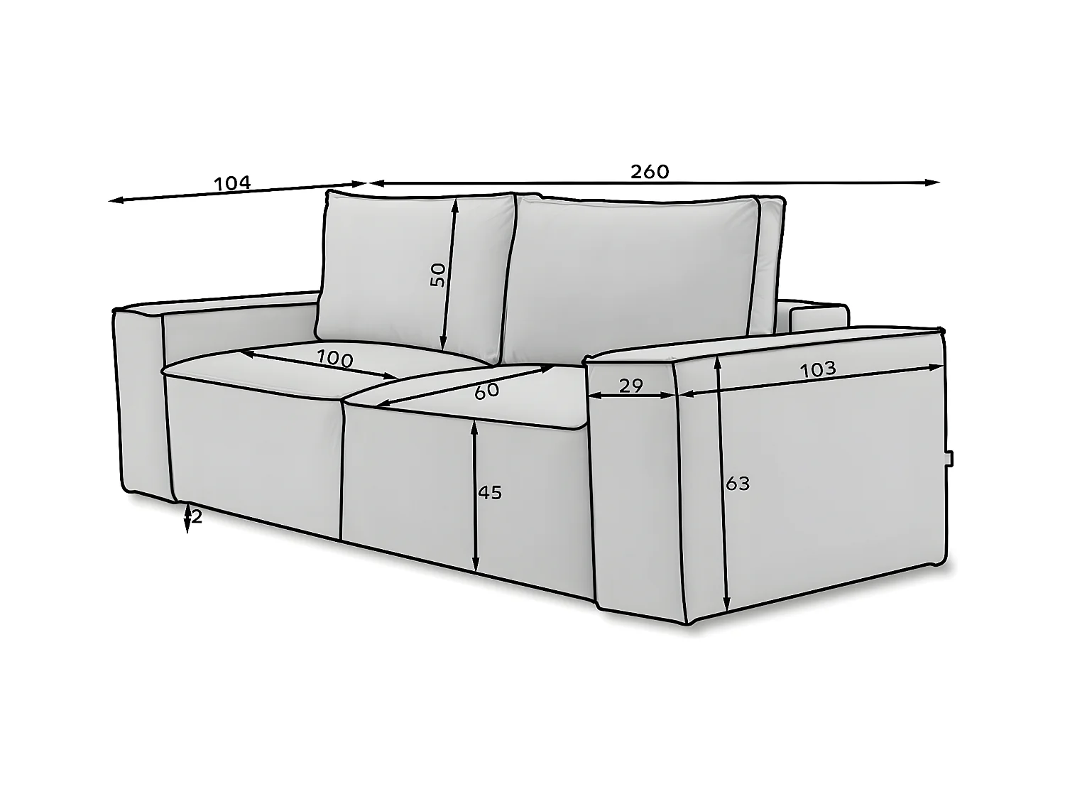 Canapé convertible 4 places tissu gris clair Willace 260cm