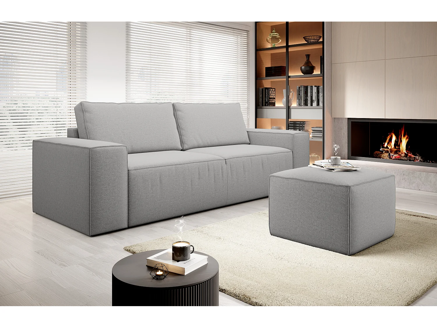 Canapé convertible 4 places tissu gris clair Willace 260cm