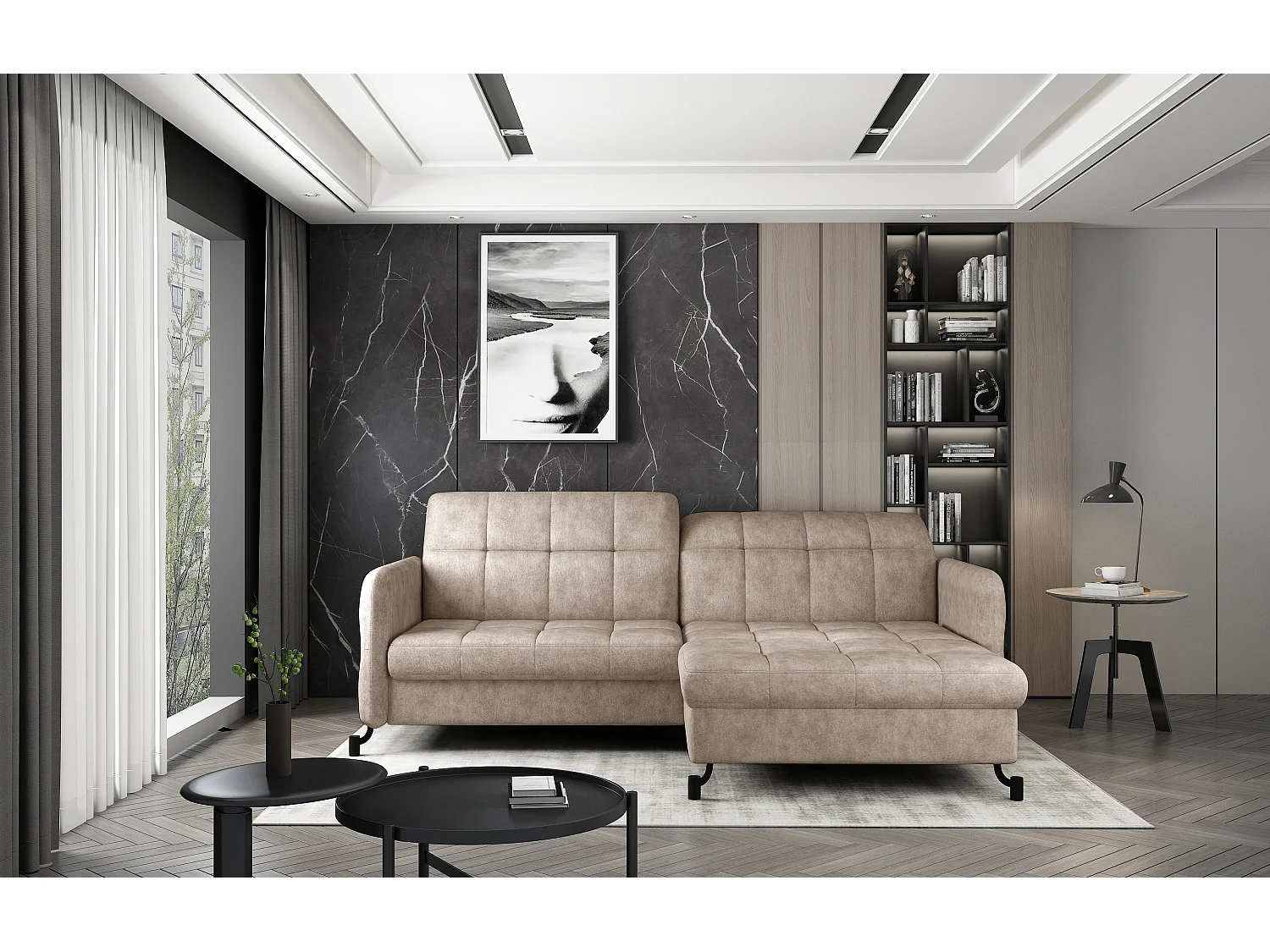 LORI omvormbare stoffen hoekbank met opbergvak-Kleur -juiste hoek