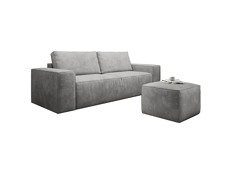 Canapé convertible 4 places tissu doux gris clair Willace 260cm