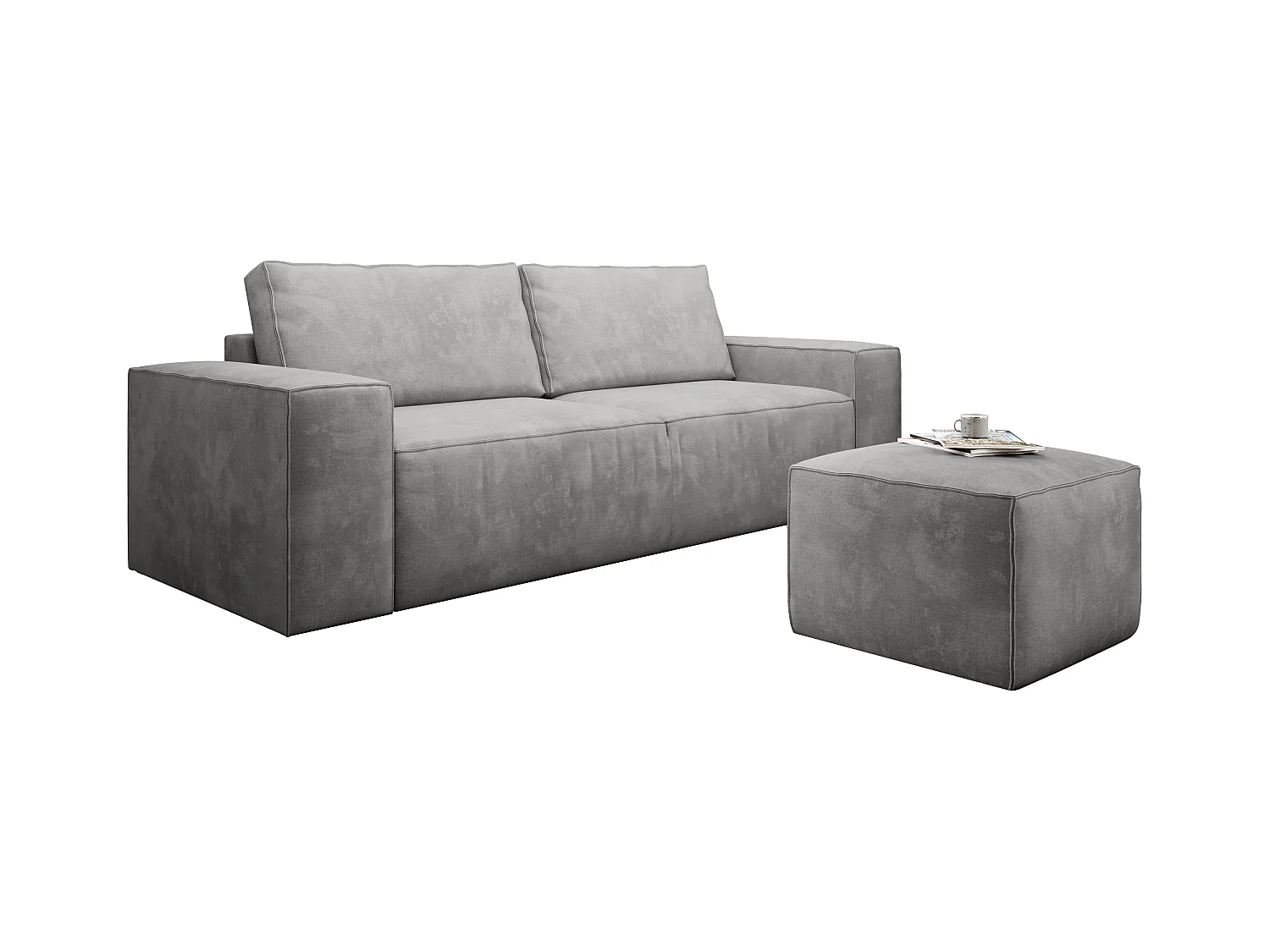 Canapé convertible 4 places tissu doux gris clair Willace 260cm