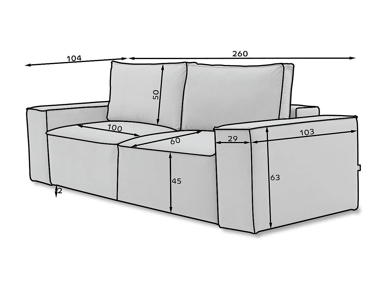 Canapé convertible 4 places tissu doux gris clair Willace 260cm