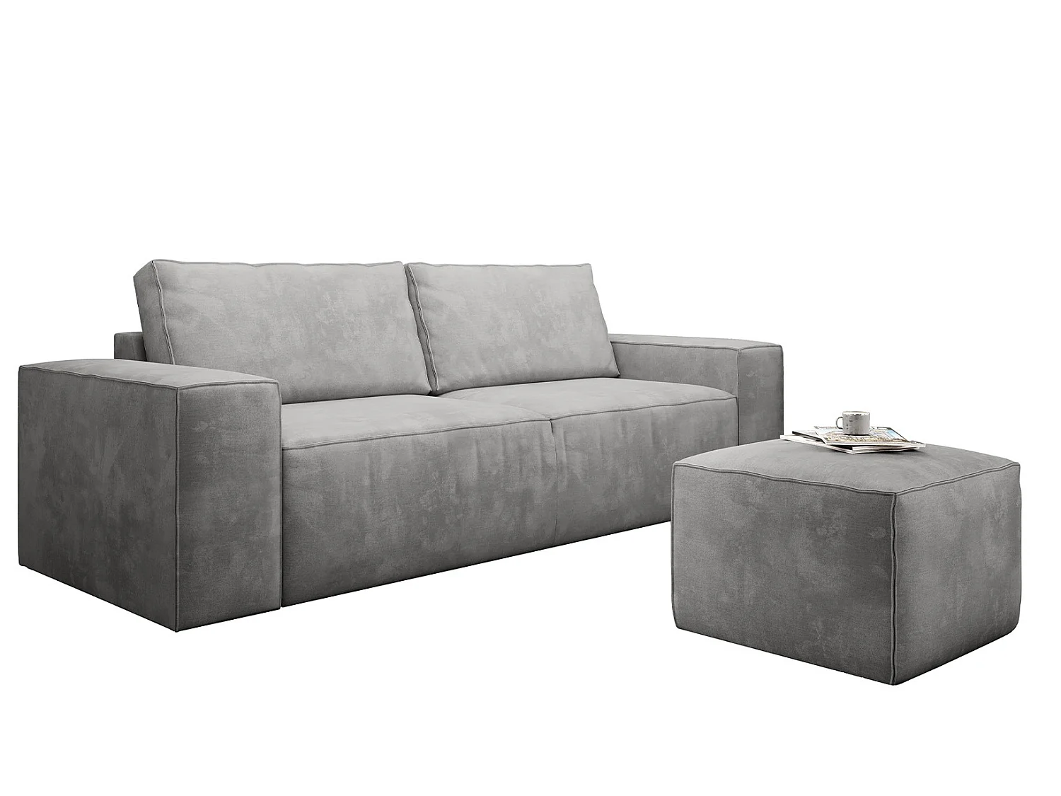 Grand canapé convertible en velours WILACE - Confort moderne et élégant-Gris clair