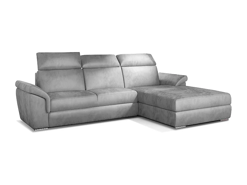 Canapé convertible d'angle droit velours gris clair têtières réglables Suzy 272cm