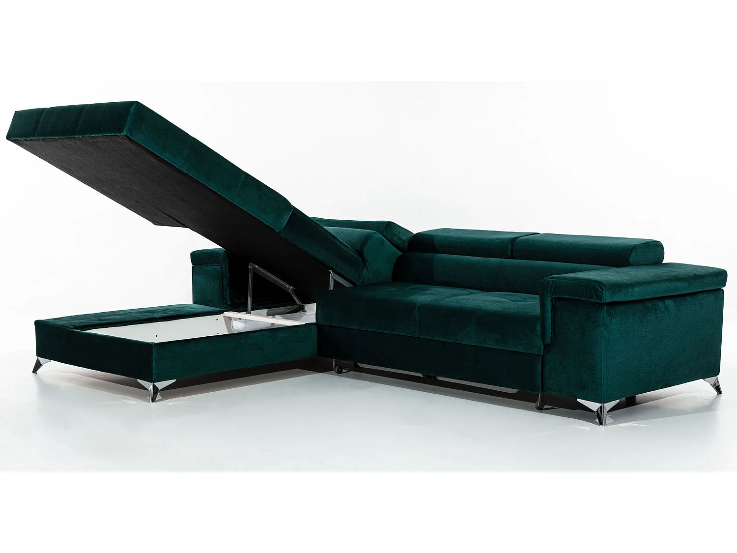 Canapé angle gauche convertible velours marron clair avec appuis-tête réglables Rikaro 280cm