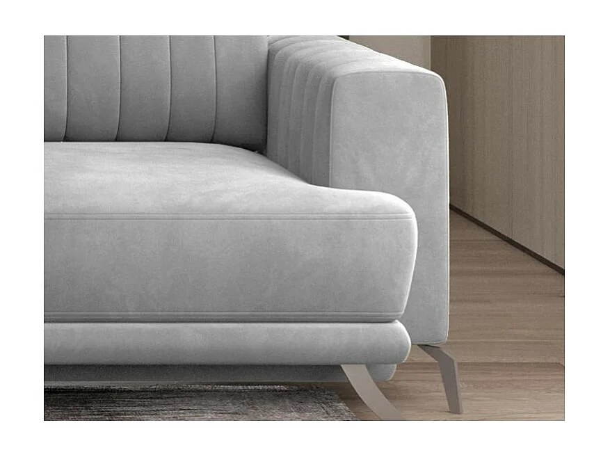 Designer 3/4-zits slaapbank in zachte grijze stof en chroomstalen poten Eliza 250 cm2