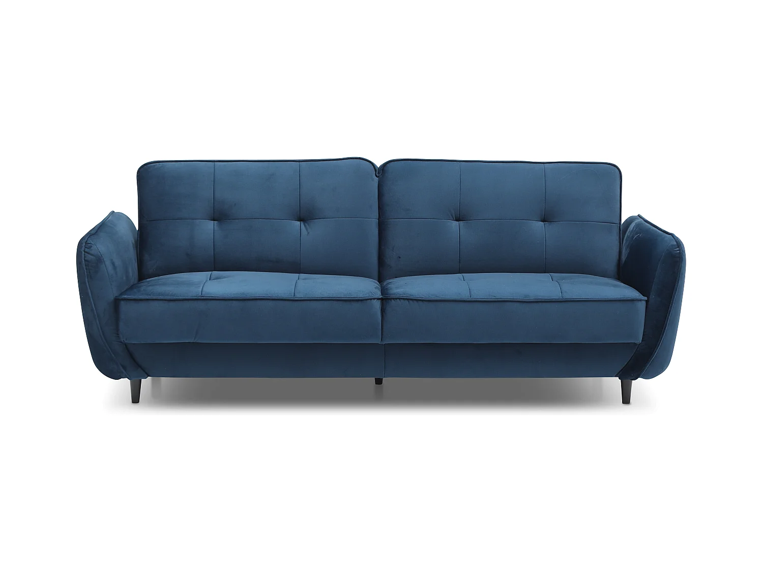 Canapé convertible 3 places tissu rose clair capitonné et pieds bois noir Bizza 220cm