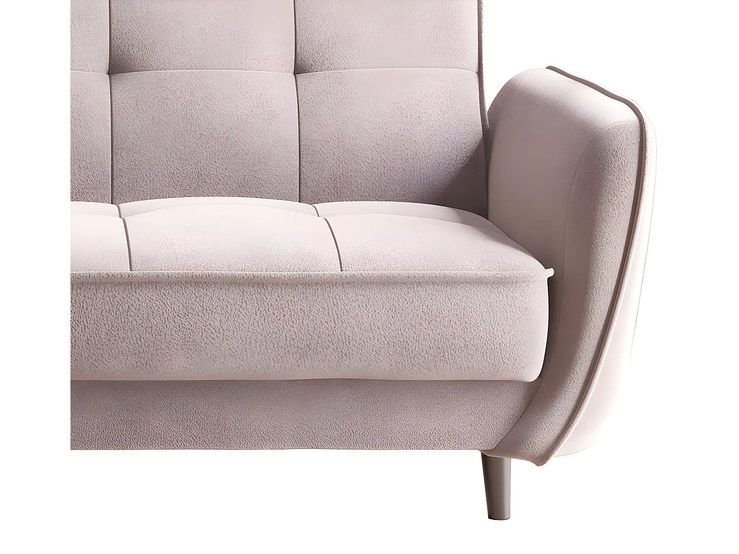 Canapé convertible 3 places tissu rose clair capitonné et pieds bois noir Bizza 220cm