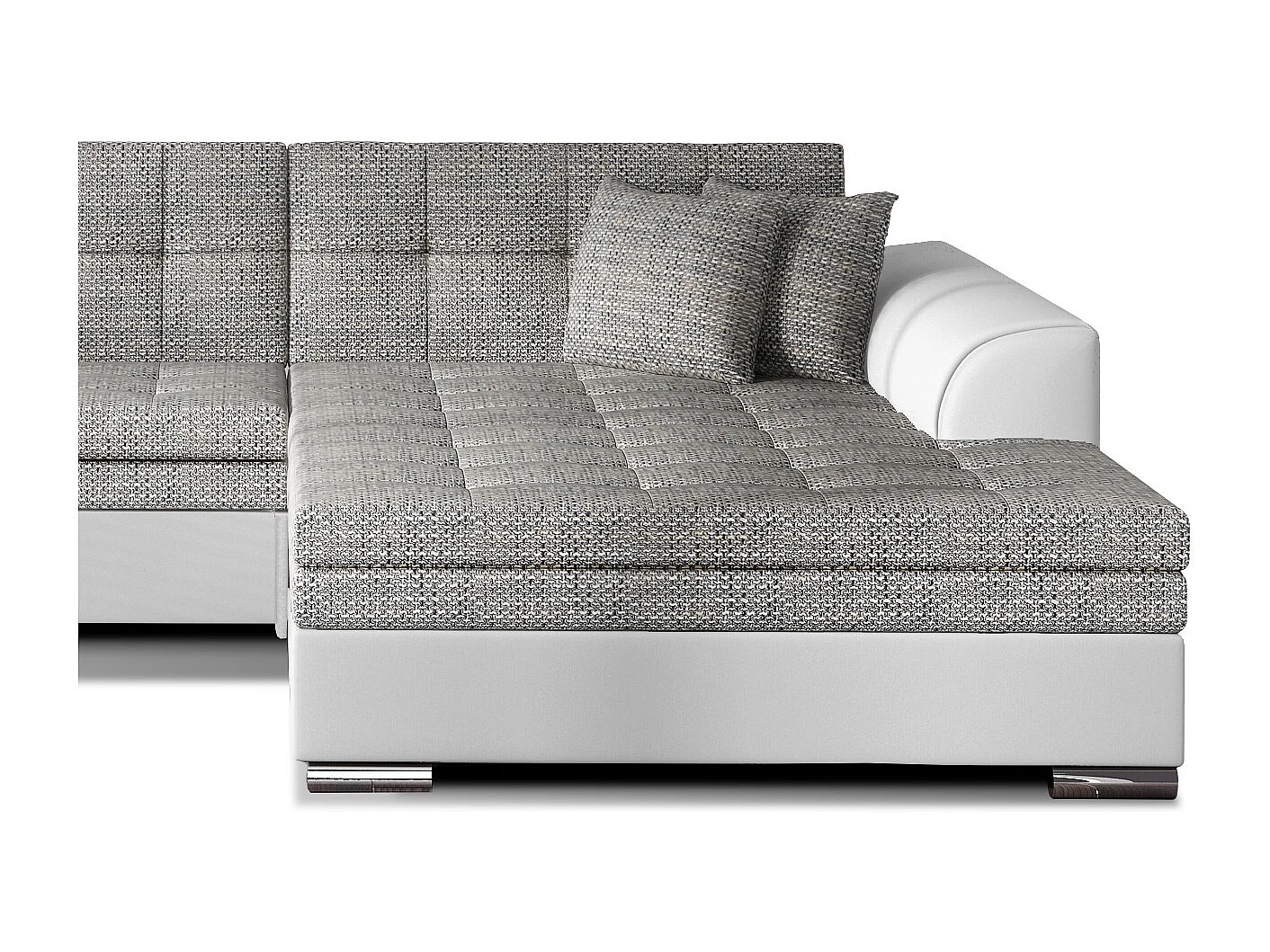 Canapé d'angle convertible tissu et simili LOOKA - Pieds métal chromé-Blanc/Gris chiné-angle droit