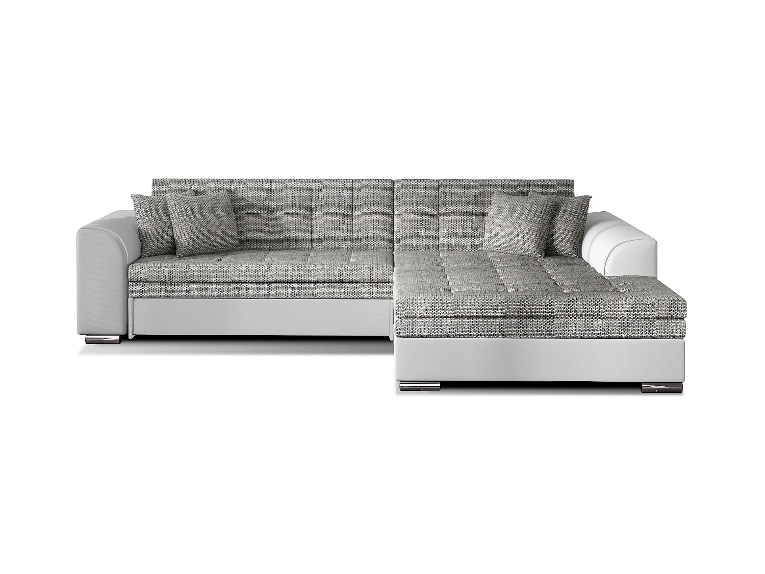 Canapé d'angle convertible tissu et simili LOOKA - Pieds métal chromé-Blanc/Gris chiné-angle droit
