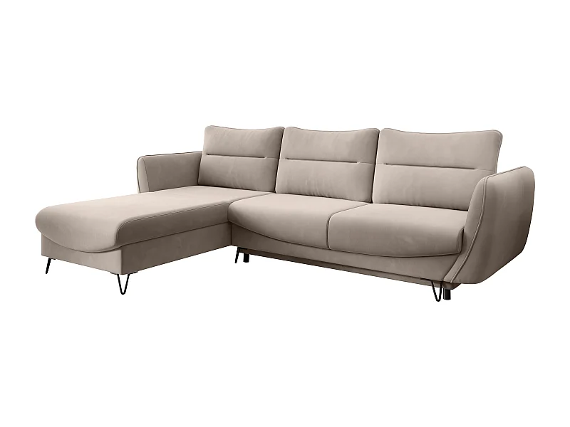 Canapé d'angle gauche convertible velours beige clair Zurik 276cm