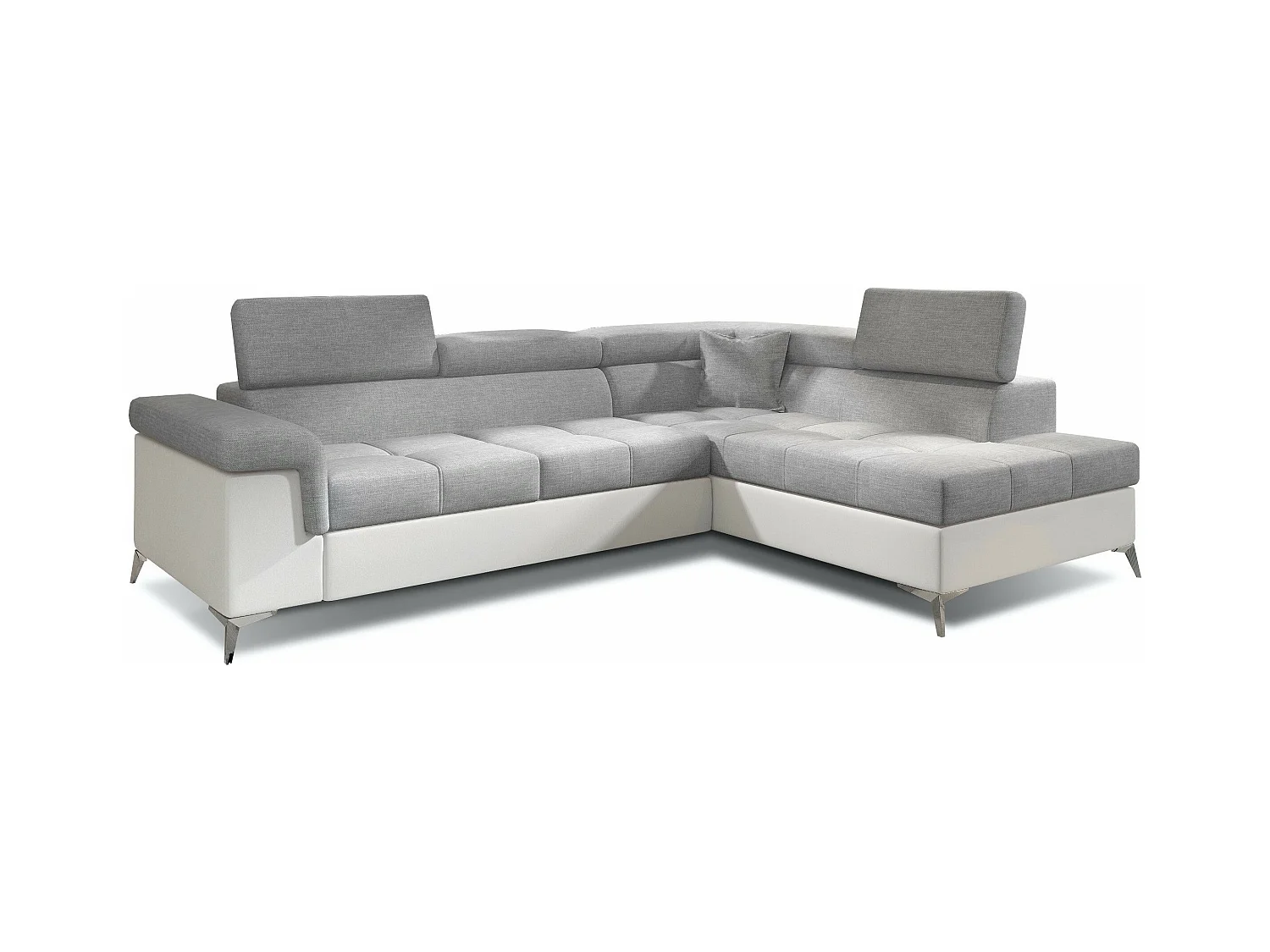 Canapé d'angle droit convertible tissu gris clair et simili blanc Marido 275cm