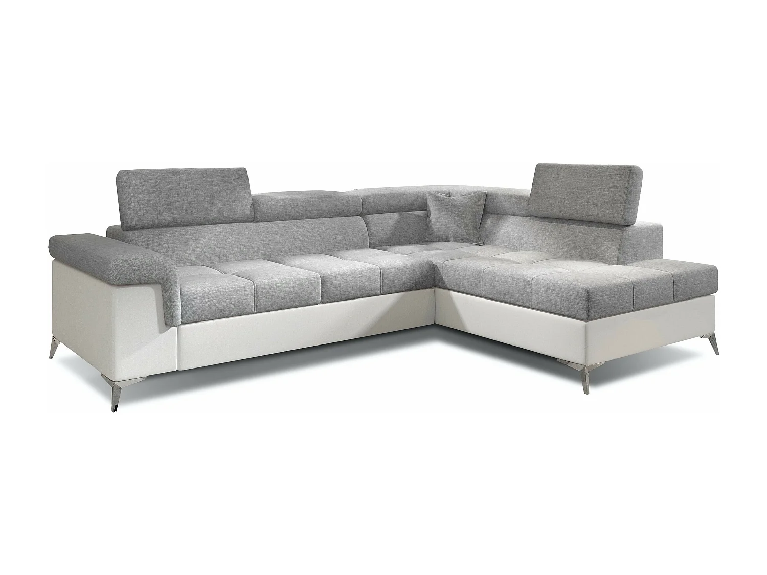 Canapé d'angle droit convertible tissu gris clair et simili blanc Marido 275cm