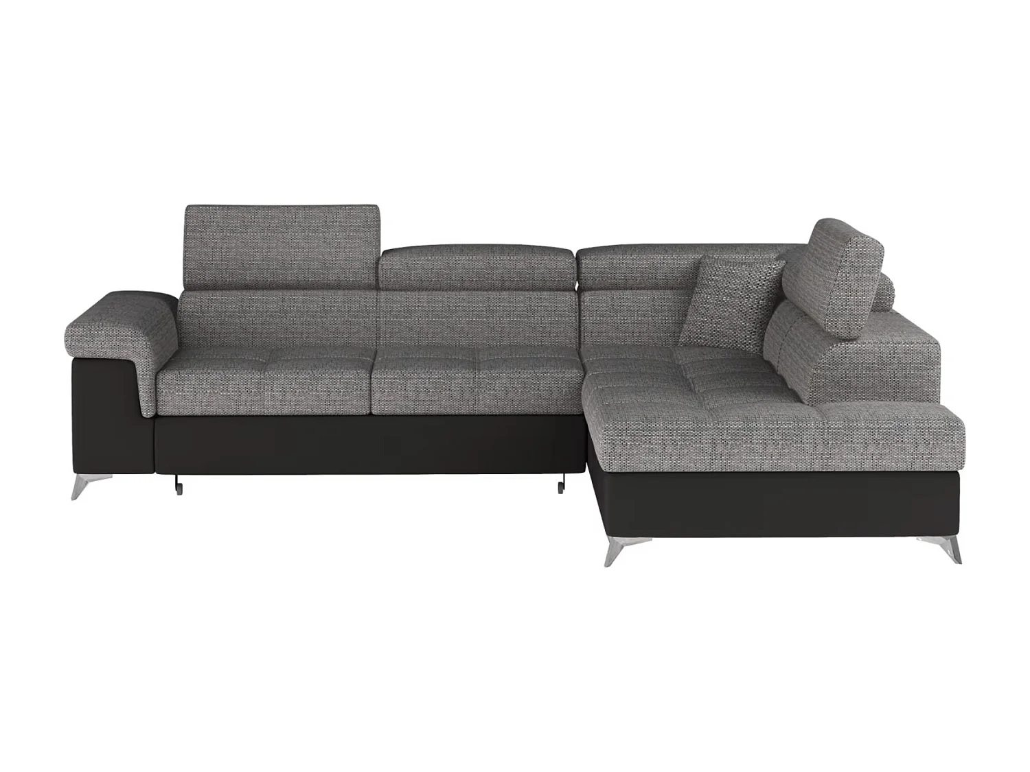 Canapé d'angle convertible Bi matière MARIDO - Coffre et appuis-tête réglables-Blanc/Gris clair-angle droit