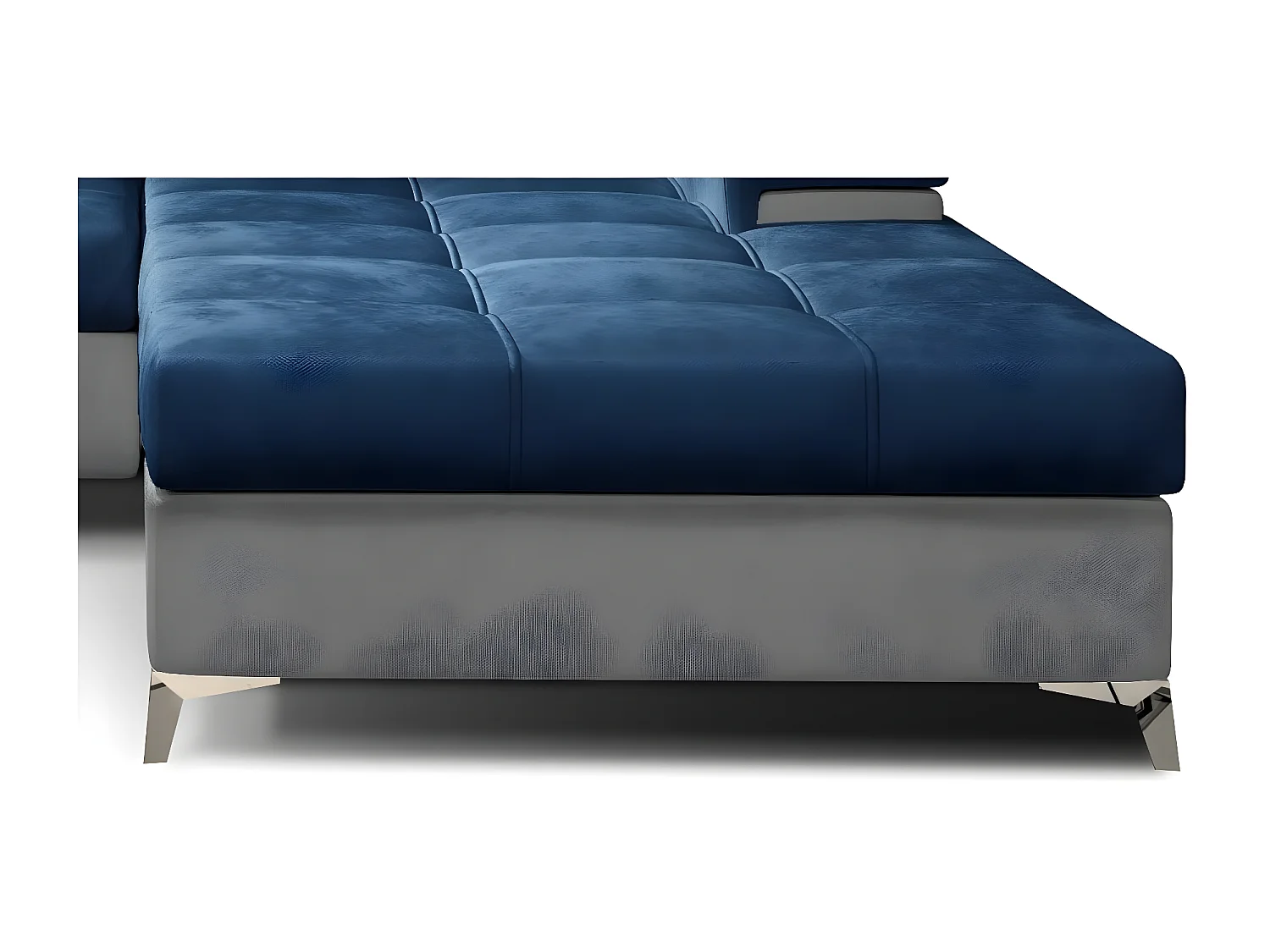 Canapé angle droit convertible velours bleu marine et gris clair avec appuis-tête réglables Rikaro 280cm