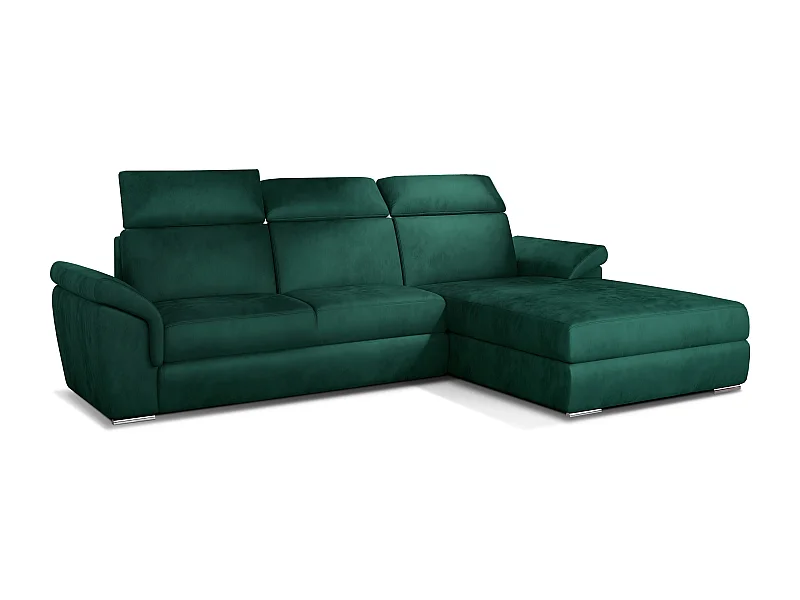 Canapé convertible d'angle droit velours vert têtières réglables Suzy 272cm