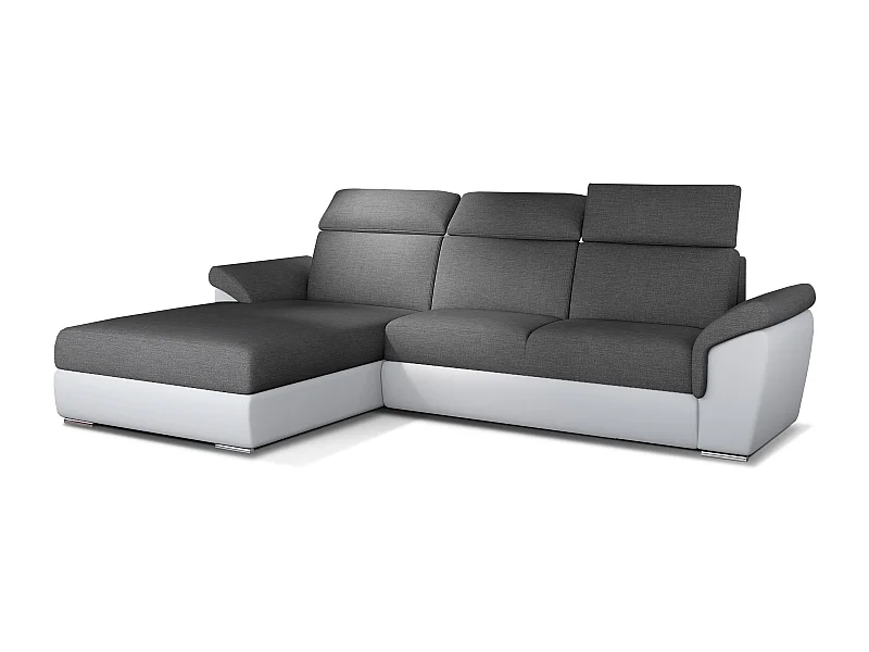 Canapé convertible d'angle gauche simili blanc et tissu gris foncé Suzy 272cm
