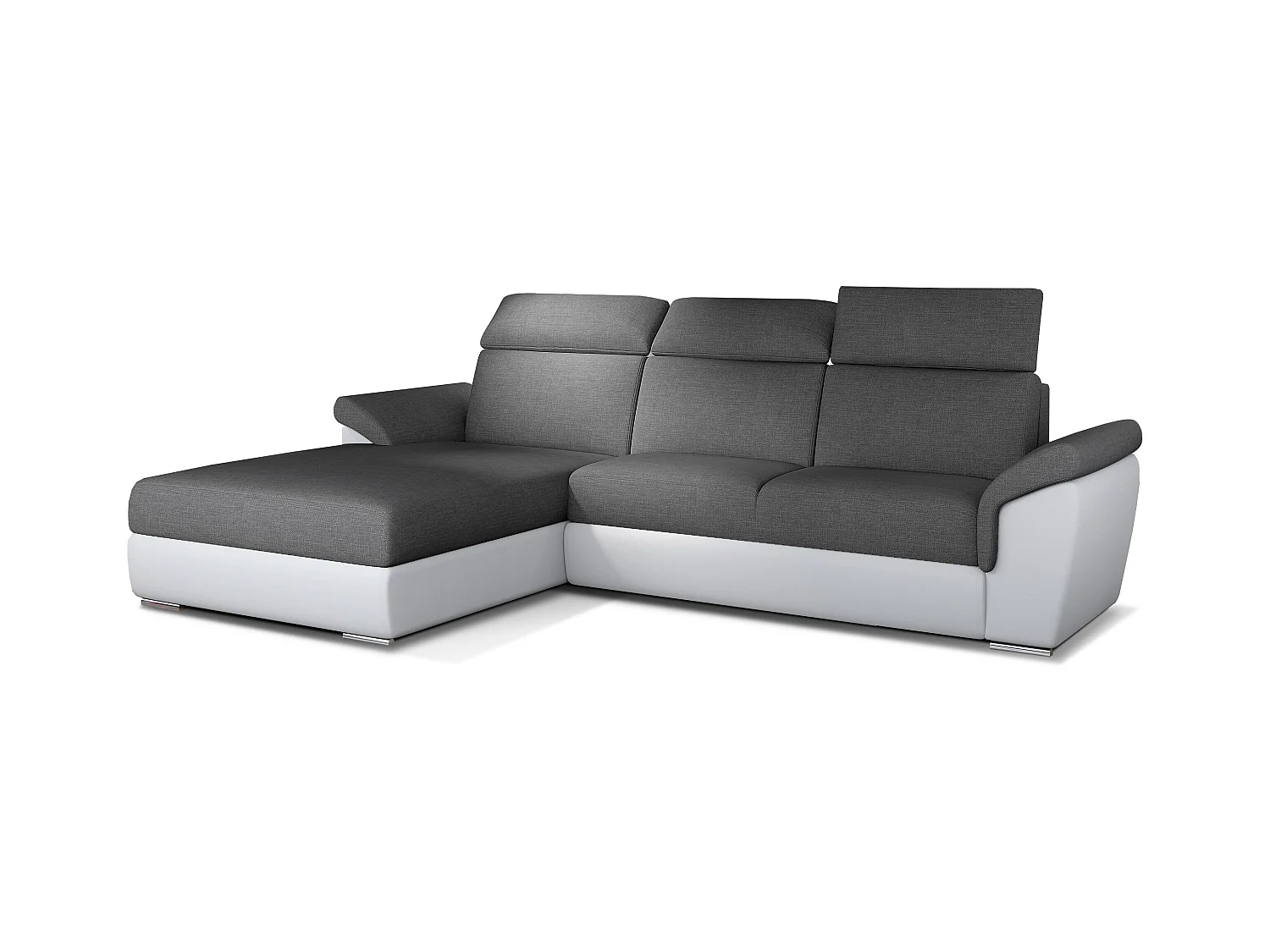 Canapé convertible d'angle gauche simili blanc et tissu gris foncé Suzy 272cm