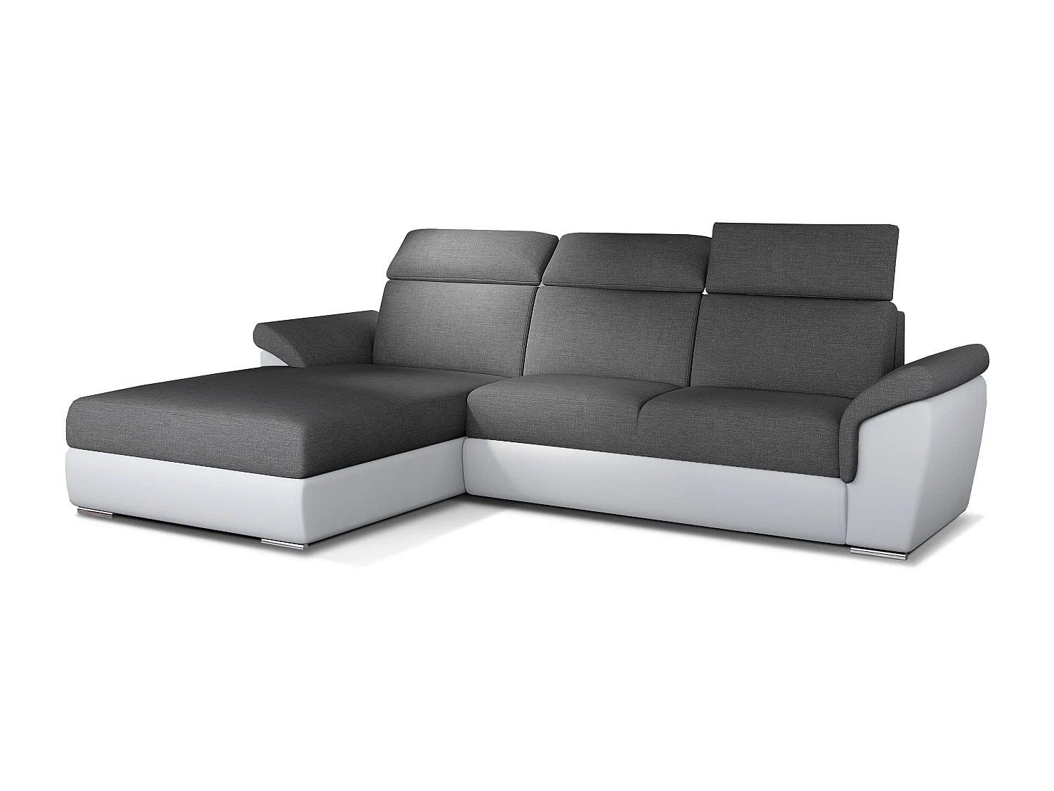 Canapé convertible d'angle gauche simili blanc et tissu gris foncé Suzy 272cm