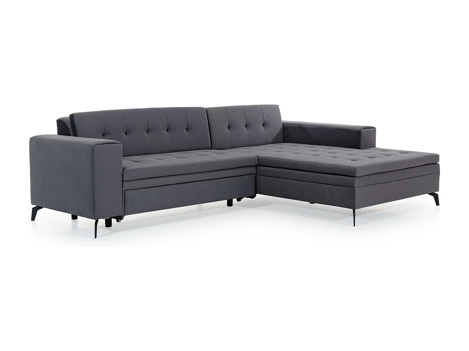 Converteerbare gewatteerde bank haaks beige stof en zwart metalen poten Lazor 295 cm