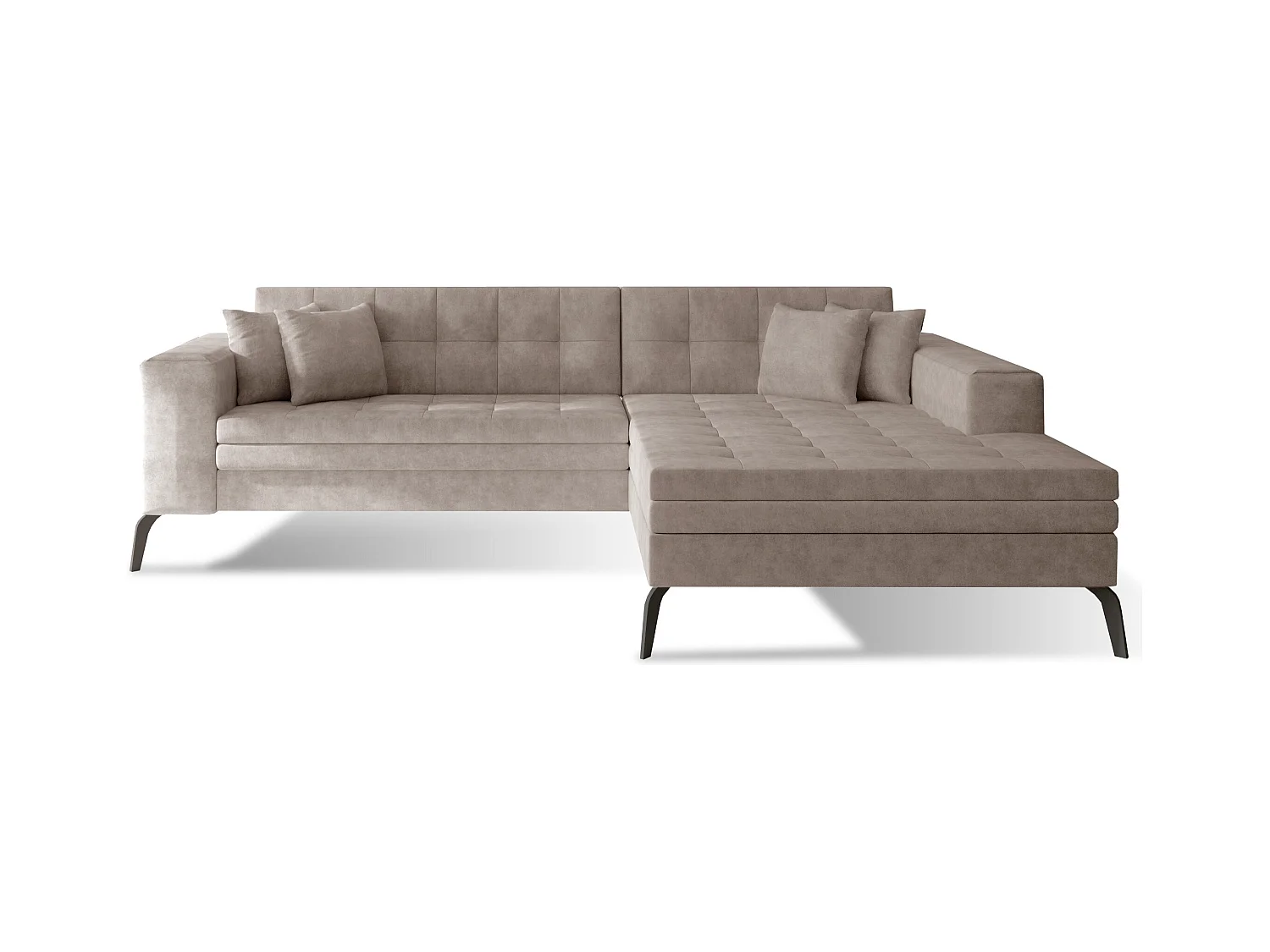 Canapé convertible capitonné angle droit tissu beige et pieds métal noir Lazor 295cm