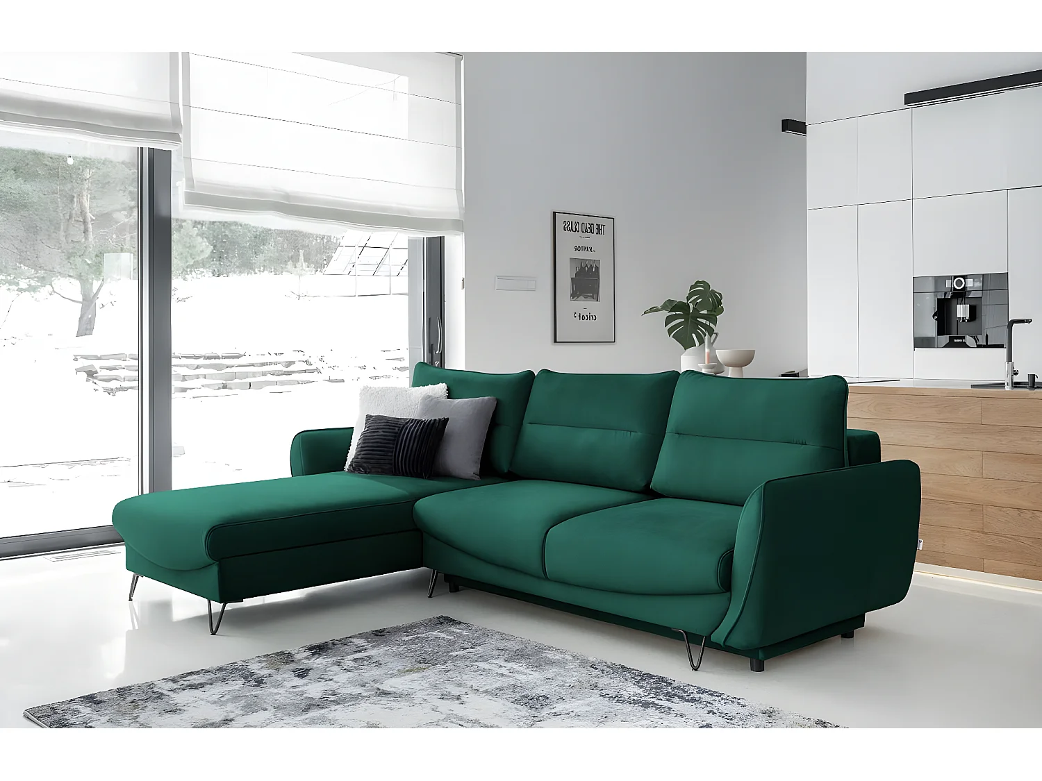 Linkerhoekbank converteerbaar zachtgroen stof Zurik 276 cm