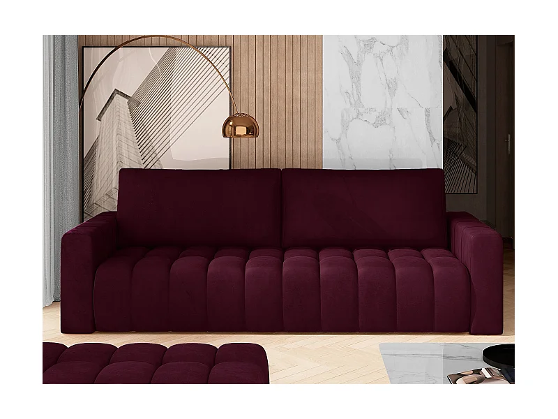 Canapé convertible 3 places velours bordeaux avec coffre de rangement Larko 245cm