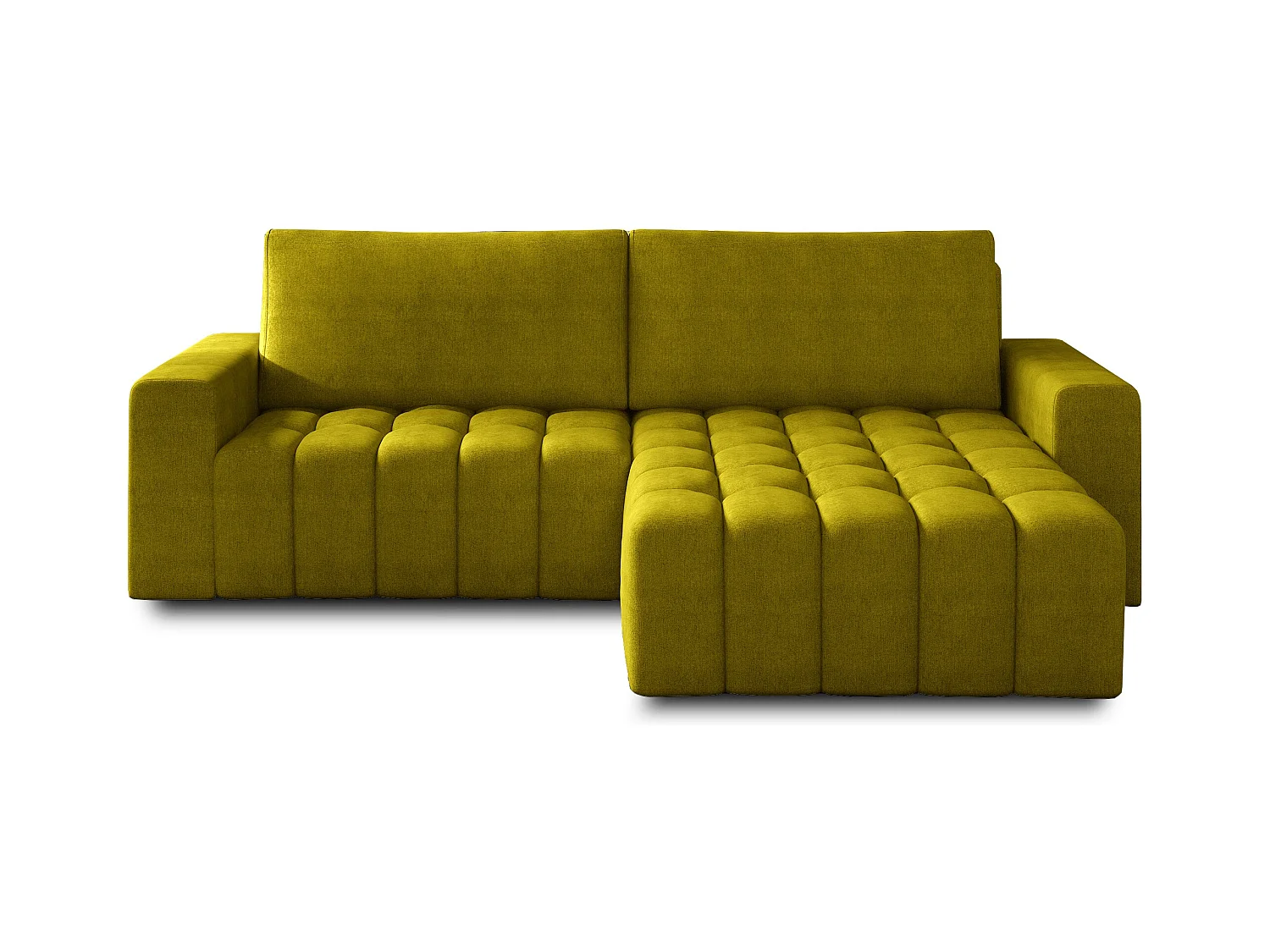 Canapé convertible design tissu matelassé jaune moutarde angle droit Bozen 250cm