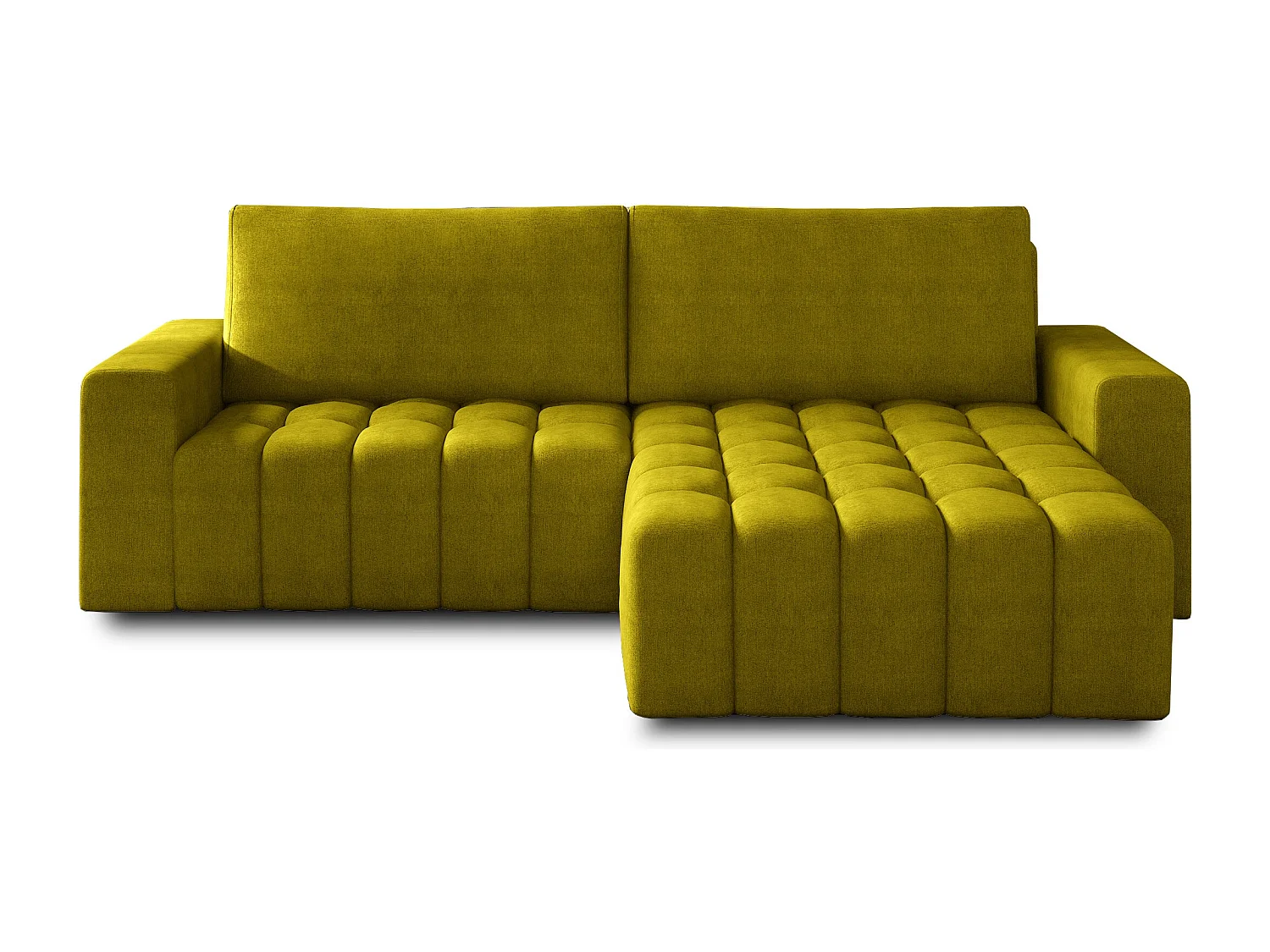 Canapé d’angle velours capitonné BOZEN – Convertible et rangement-Jaune moutarde-angle droit