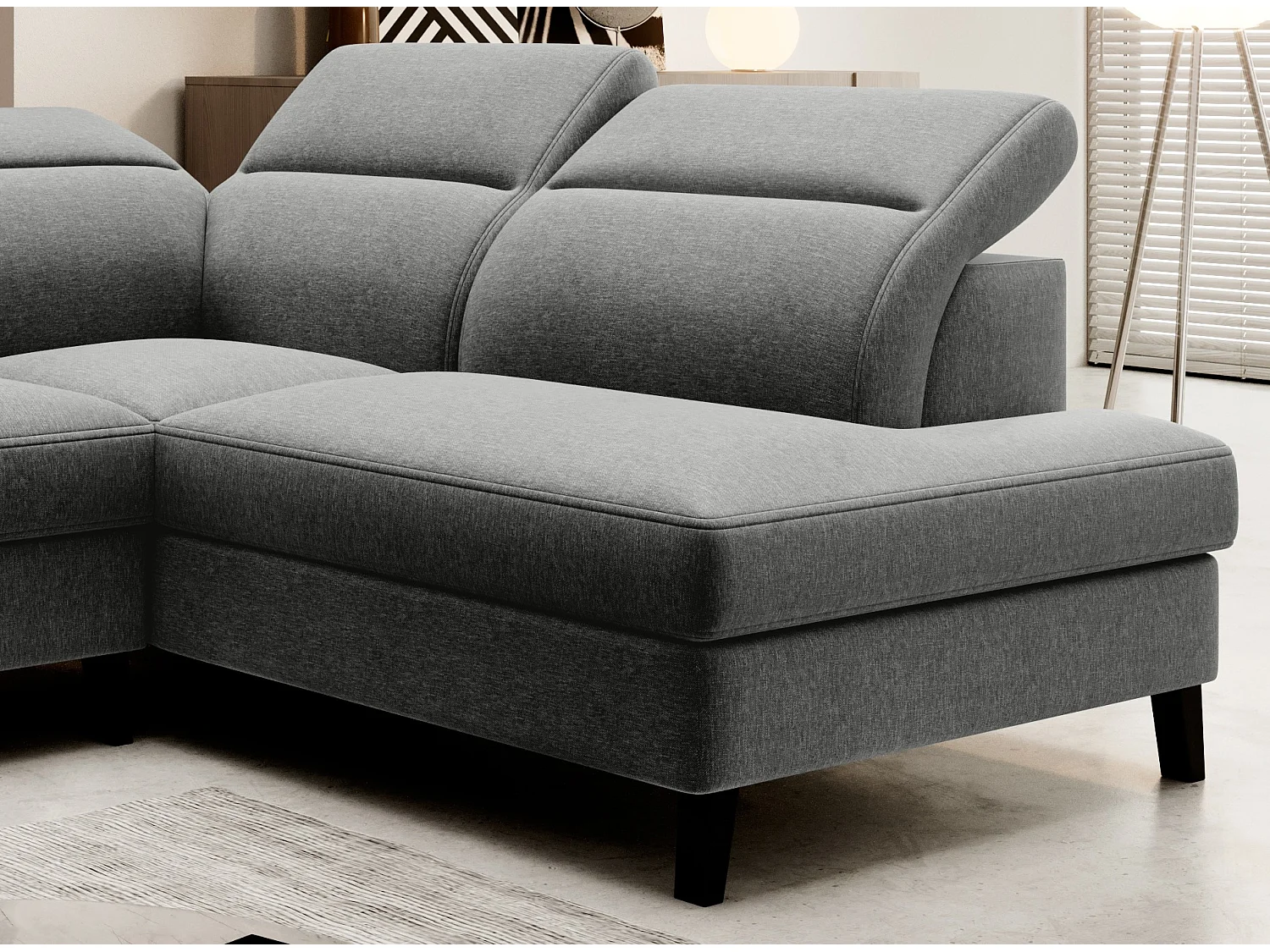 Canapé d'angle droit convertible tissu gris chiné Noblesse 255cm