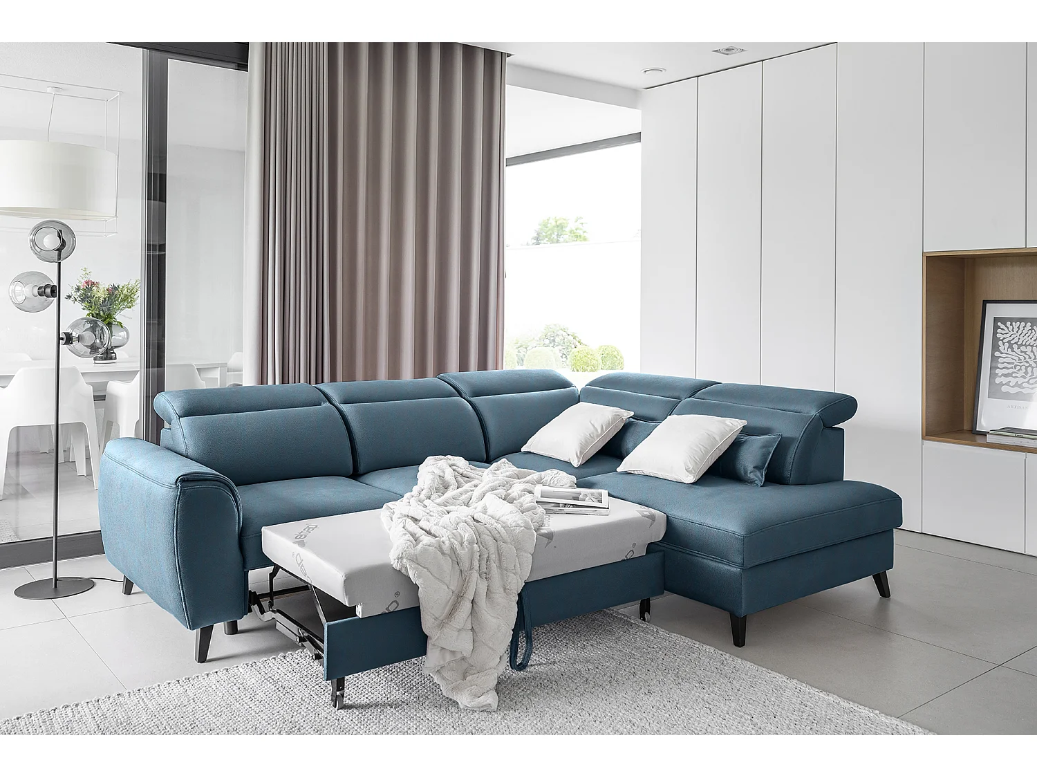 Canapé d'angle droit convertible tissu gris chiné Noblesse 255cm