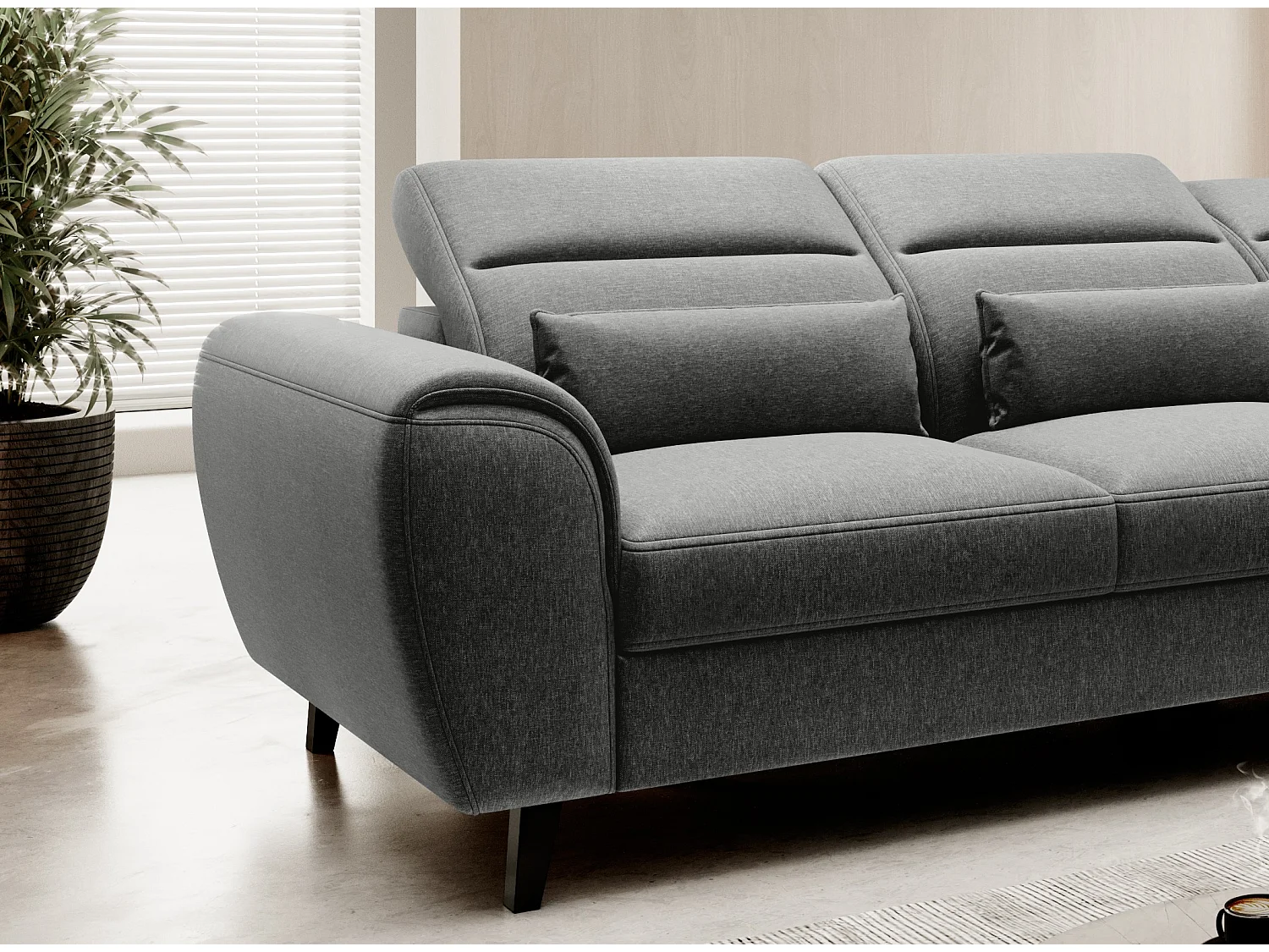 Canapé d'angle droit convertible tissu gris chiné Noblesse 255cm